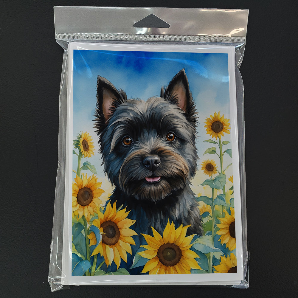 Cairn Terrier in Sunflowers Greeting Cards Pack of 8