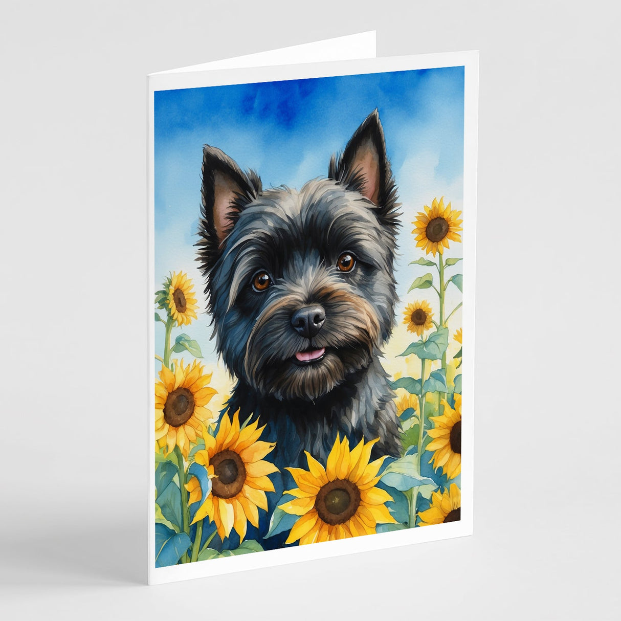 Cairn Terrier in Sunflowers Greeting Cards Pack of 8