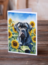 Cane Corso in Sunflowers Greeting Cards Pack of 8