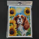 Cavalier Spaniel in Sunflowers Greeting Cards Pack of 8