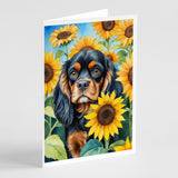 Cavalier Spaniel in Sunflowers Greeting Cards Pack of 8