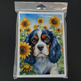 Cavalier Spaniel in Sunflowers Greeting Cards Pack of 8