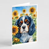 Cavalier Spaniel in Sunflowers Greeting Cards Pack of 8