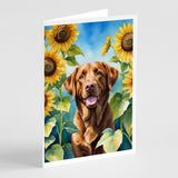 Chesapeake Bay Retriever in Sunflowers Greeting Cards Pack of 8