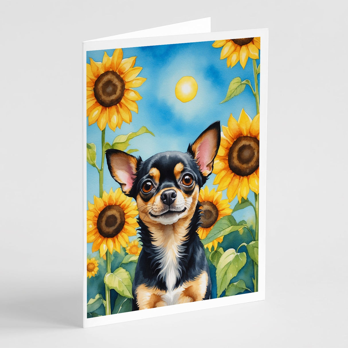 Chihuahua in Sunflowers Greeting Cards Pack of 8