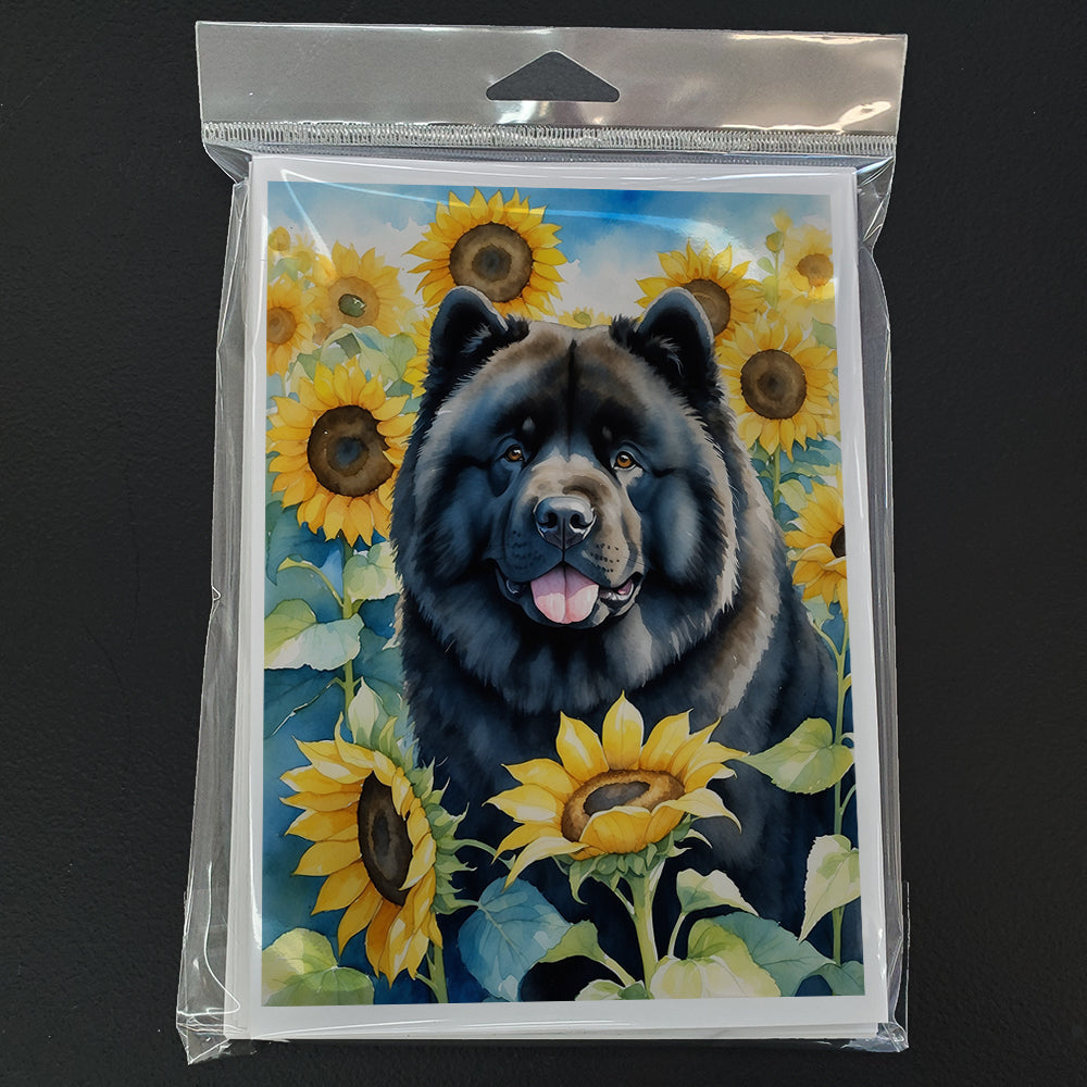 Chow Chow in Sunflowers Greeting Cards Pack of 8