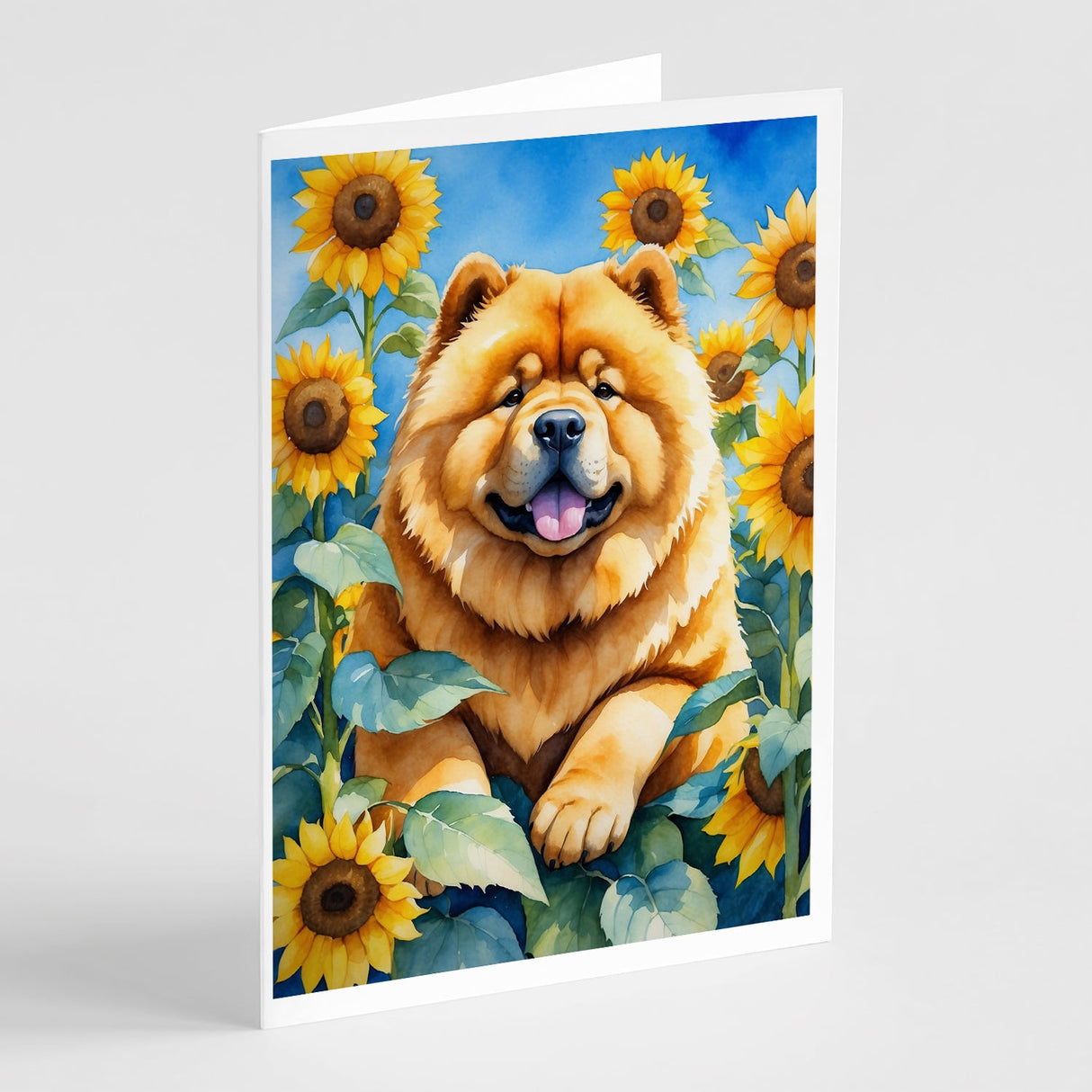 Chow Chow in Sunflowers Greeting Cards Pack of 8