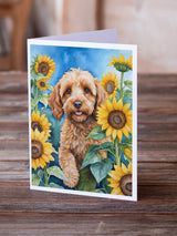 Cockapoo in Sunflowers Greeting Cards Pack of 8