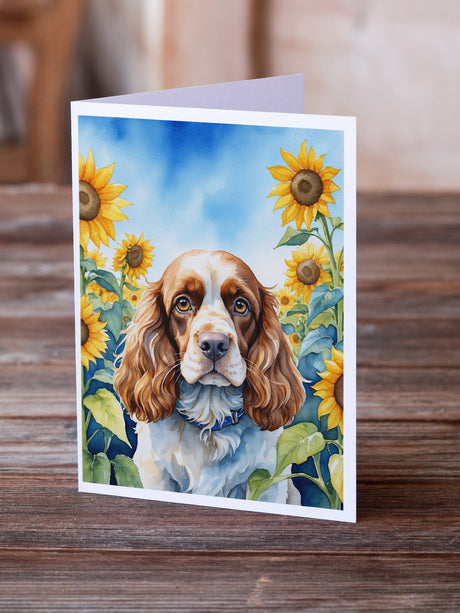 Cocker Spaniel in Sunflowers Greeting Cards Pack of 8