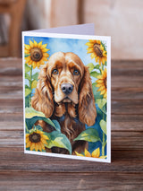 Cocker Spaniel in Sunflowers Greeting Cards Pack of 8