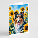 Collie in Sunflowers Greeting Cards Pack of 8