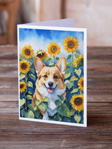 Corgi in Sunflowers Greeting Cards Pack of 8