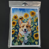 Corgi in Sunflowers Greeting Cards Pack of 8