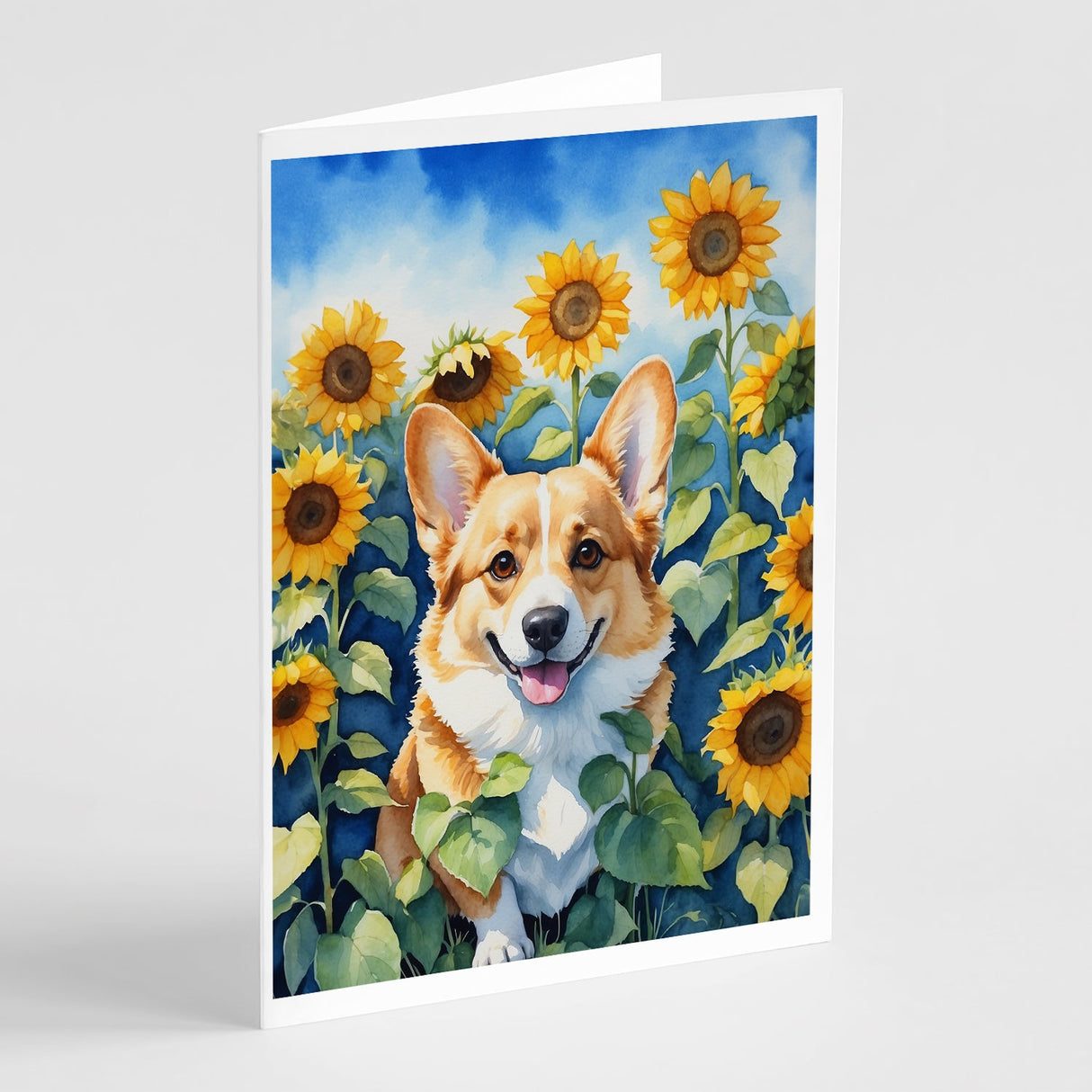 Corgi in Sunflowers Greeting Cards Pack of 8