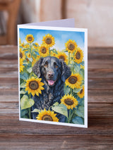 Curly-Coated Retriever in Sunflowers Greeting Cards Pack of 8