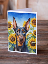 Doberman Pinscher in Sunflowers Greeting Cards Pack of 8