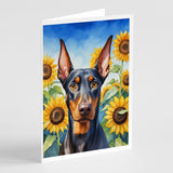 Doberman Pinscher in Sunflowers Greeting Cards Pack of 8