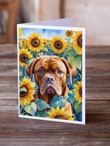 Dogue de Bordeaux in Sunflowers Greeting Cards Pack of 8