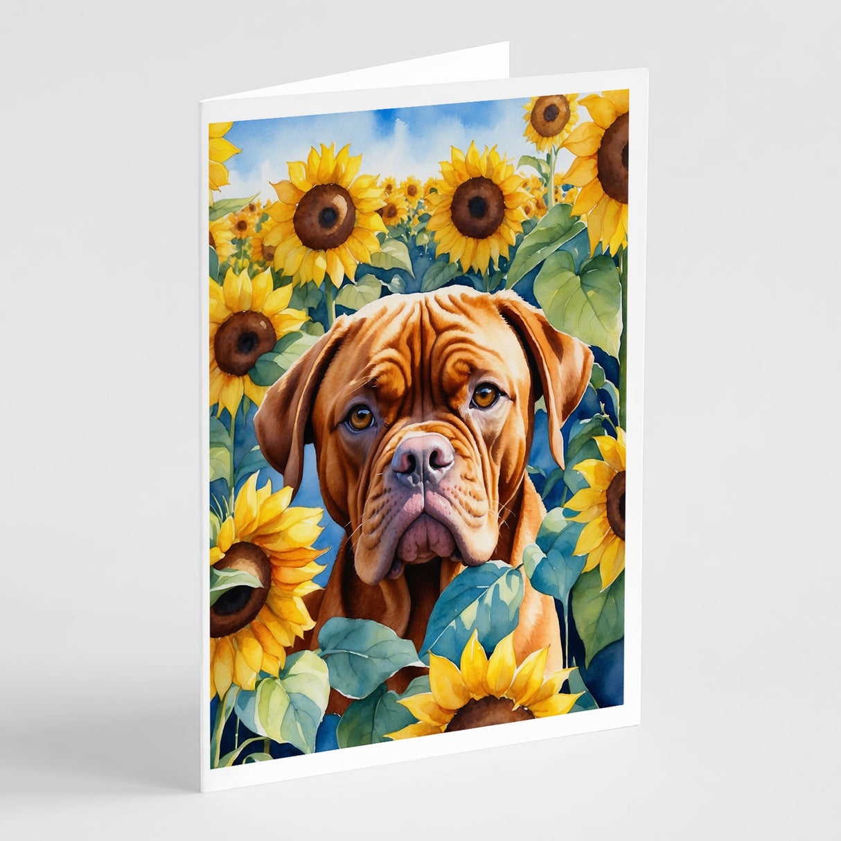 Dogue de Bordeaux in Sunflowers Greeting Cards Pack of 8