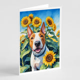 English Bull Terrier in Sunflowers Greeting Cards Pack of 8