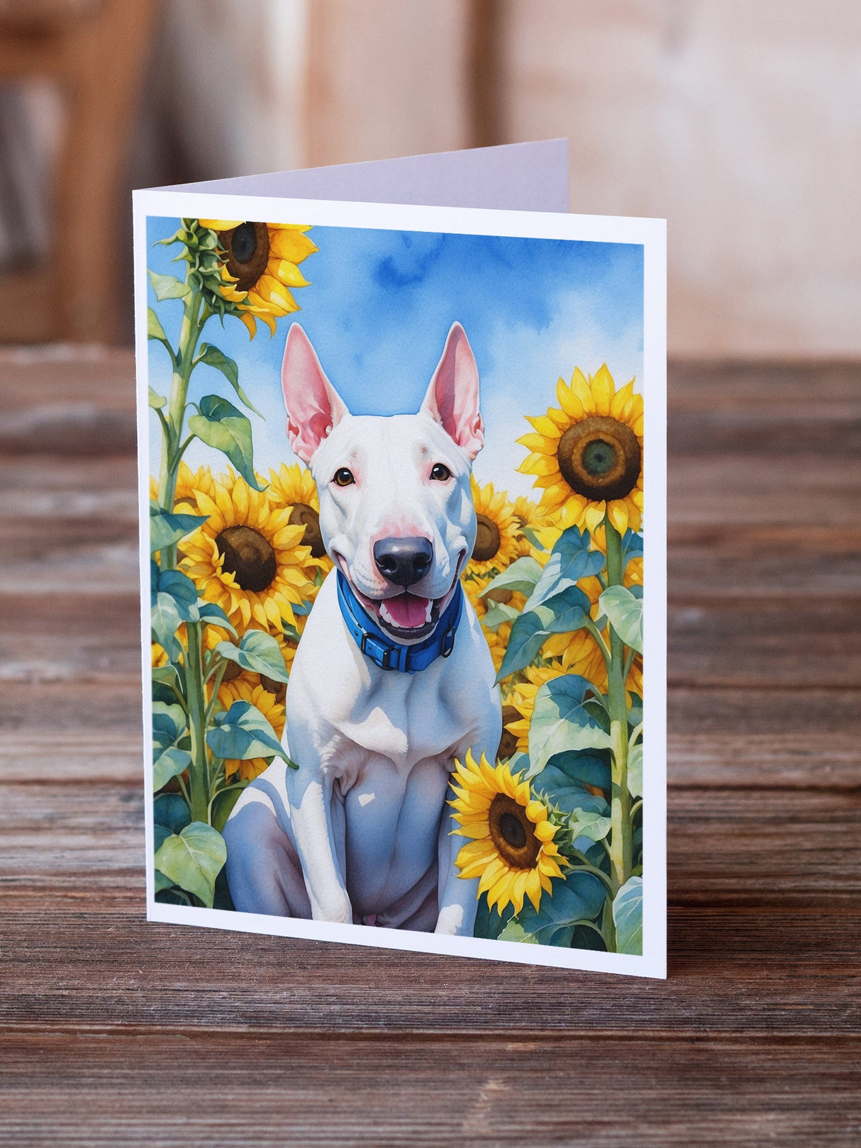 English Bull Terrier in Sunflowers Greeting Cards Pack of 8