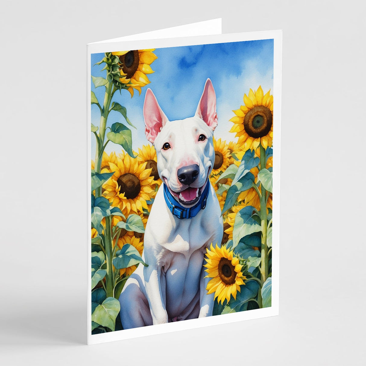 English Bull Terrier in Sunflowers Greeting Cards Pack of 8