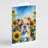 English Bulldog in Sunflowers Greeting Cards Pack of 8