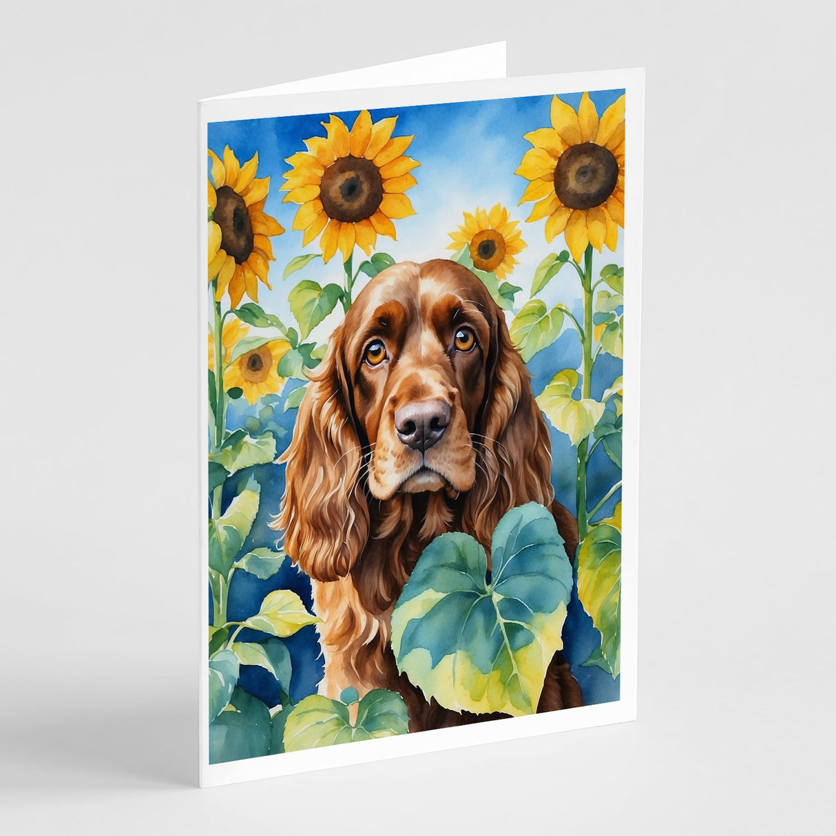 English Cocker Spaniel in Sunflowers Greeting Cards Pack of 8