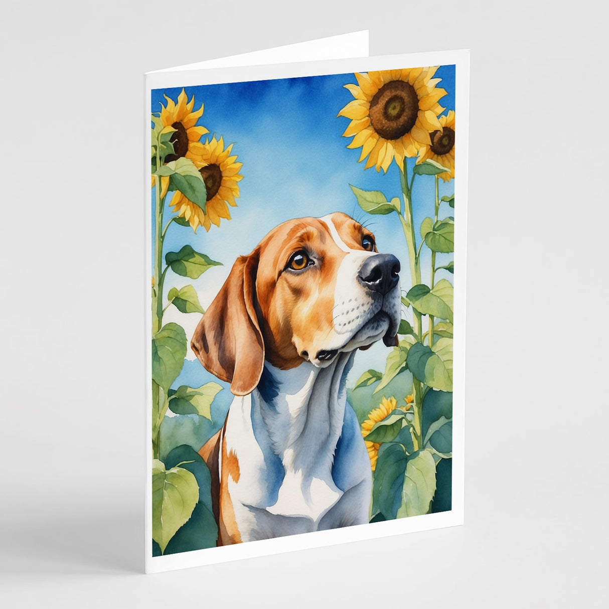 English Foxhound in Sunflowers Greeting Cards Pack of 8