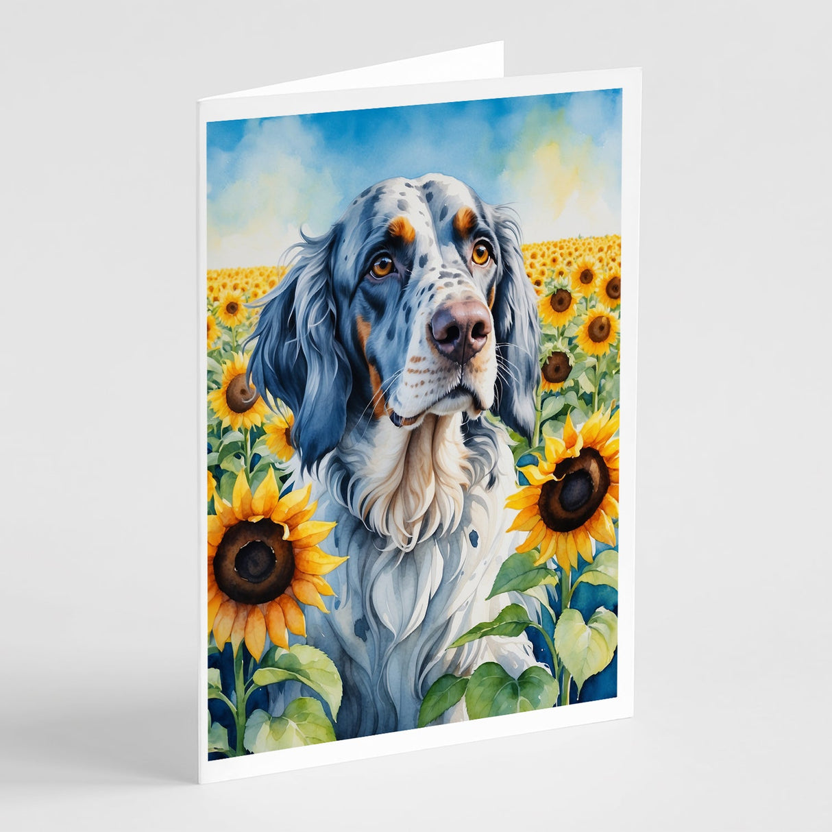 English Setter in Sunflowers Greeting Cards Pack of 8