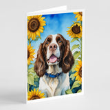 English Springer Spaniel in Sunflowers Greeting Cards Pack of 8