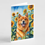 Finnish Spitz in Sunflowers Greeting Cards Pack of 8