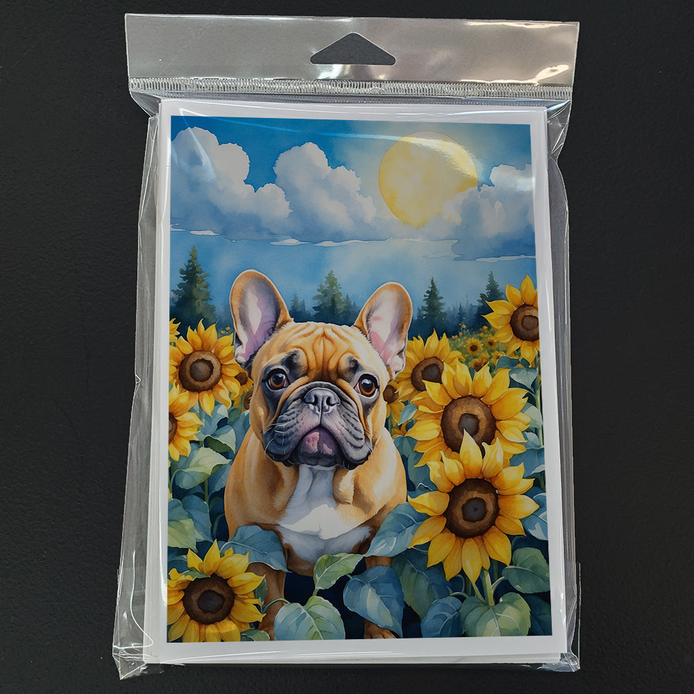 French Bulldog in Sunflowers Greeting Cards Pack of 8