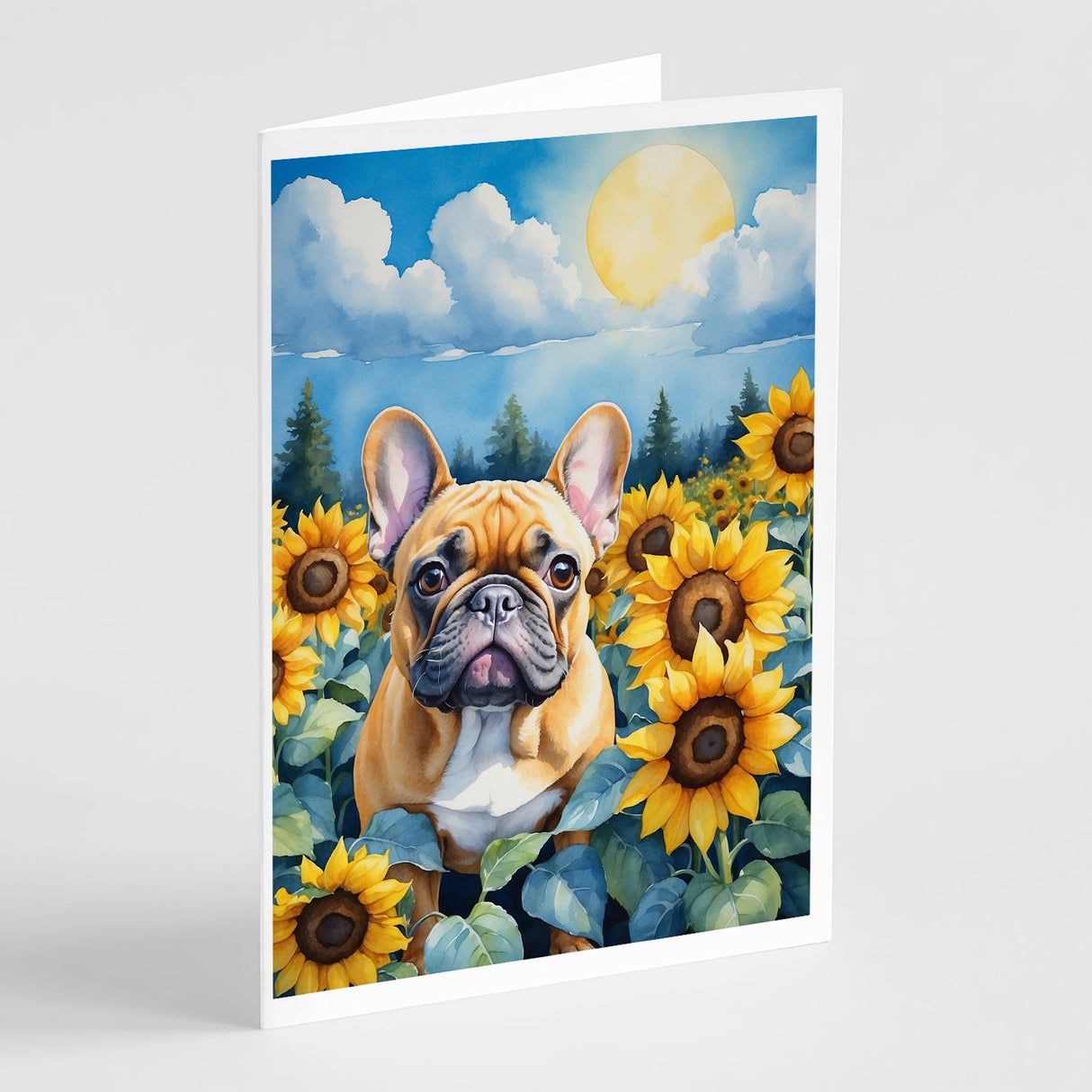 French Bulldog in Sunflowers Greeting Cards Pack of 8