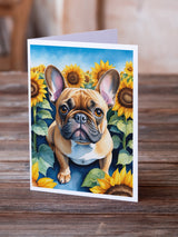 French Bulldog in Sunflowers Greeting Cards Pack of 8