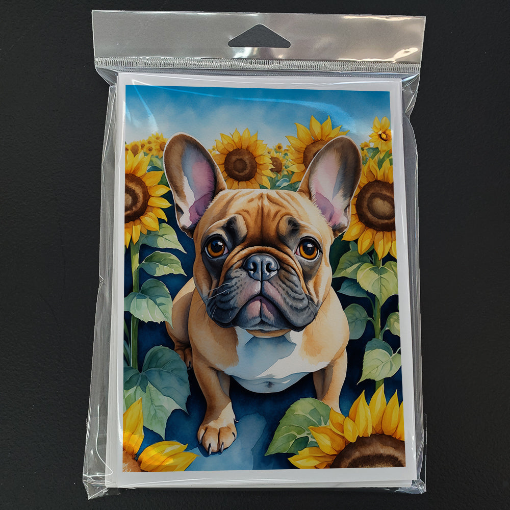 French Bulldog in Sunflowers Greeting Cards Pack of 8