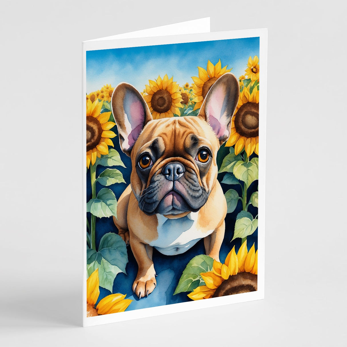 French Bulldog in Sunflowers Greeting Cards Pack of 8