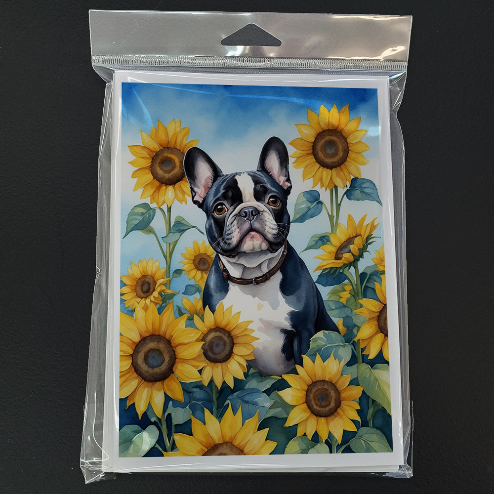 French Bulldog in Sunflowers Greeting Cards Pack of 8