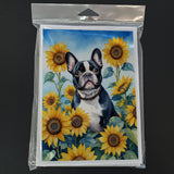 French Bulldog in Sunflowers Greeting Cards Pack of 8