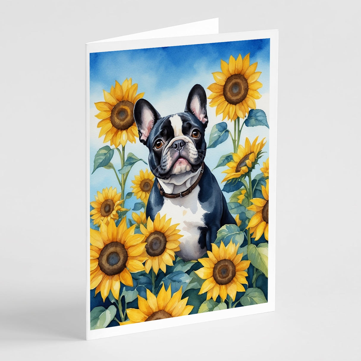 French Bulldog in Sunflowers Greeting Cards Pack of 8