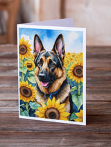 German Shepherd in Sunflowers Greeting Cards Pack of 8