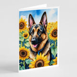 German Shepherd in Sunflowers Greeting Cards Pack of 8