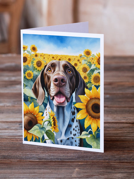 German Shorthaired Pointer in Sunflowers Greeting Cards Pack of 8