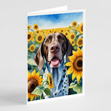 German Shorthaired Pointer in Sunflowers Greeting Cards Pack of 8