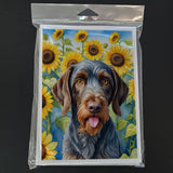 German Wirehaired Pointer in Sunflowers Greeting Cards Pack of 8