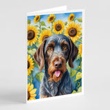 German Wirehaired Pointer in Sunflowers Greeting Cards Pack of 8