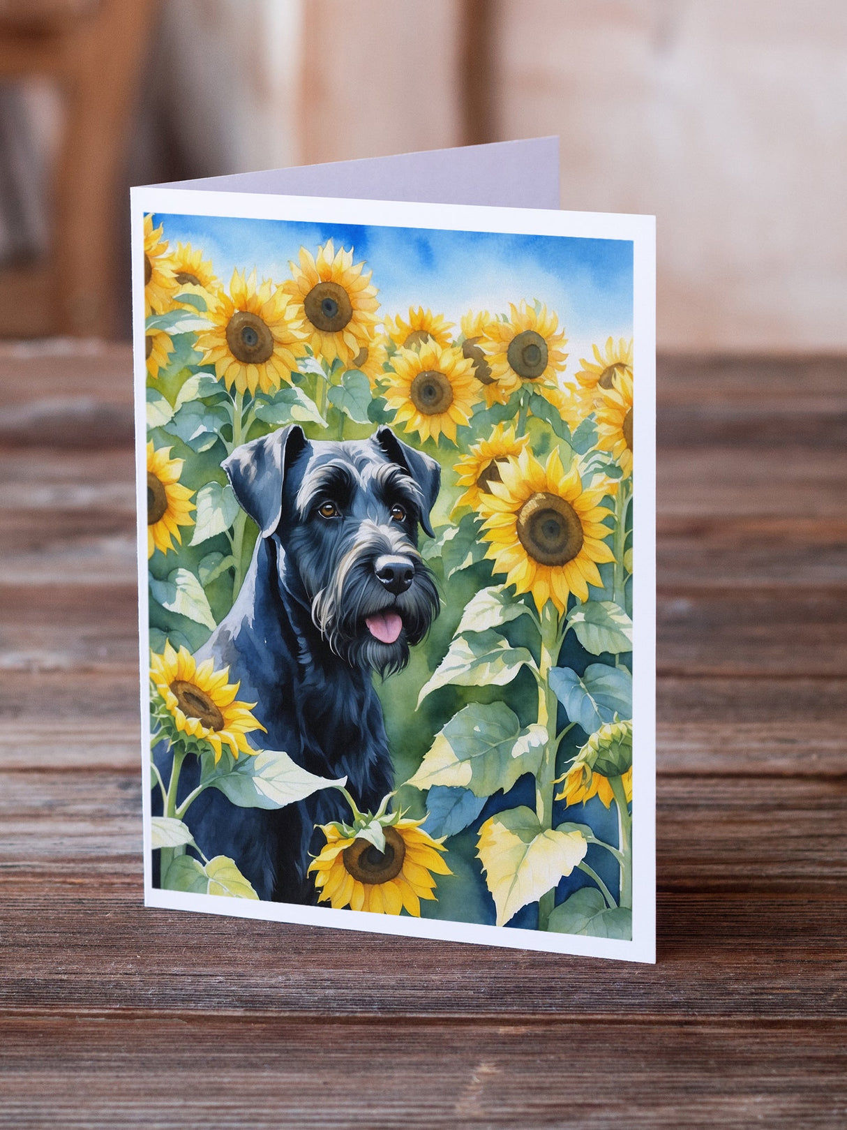 Giant Schnauzer in Sunflowers Greeting Cards Pack of 8