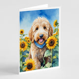 Goldendoodle in Sunflowers Greeting Cards Pack of 8