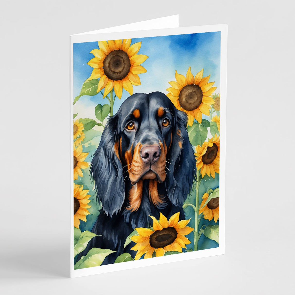 Gordon Setter in Sunflowers Greeting Cards Pack of 8