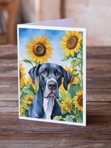 Great Dane in Sunflowers Greeting Cards Pack of 8